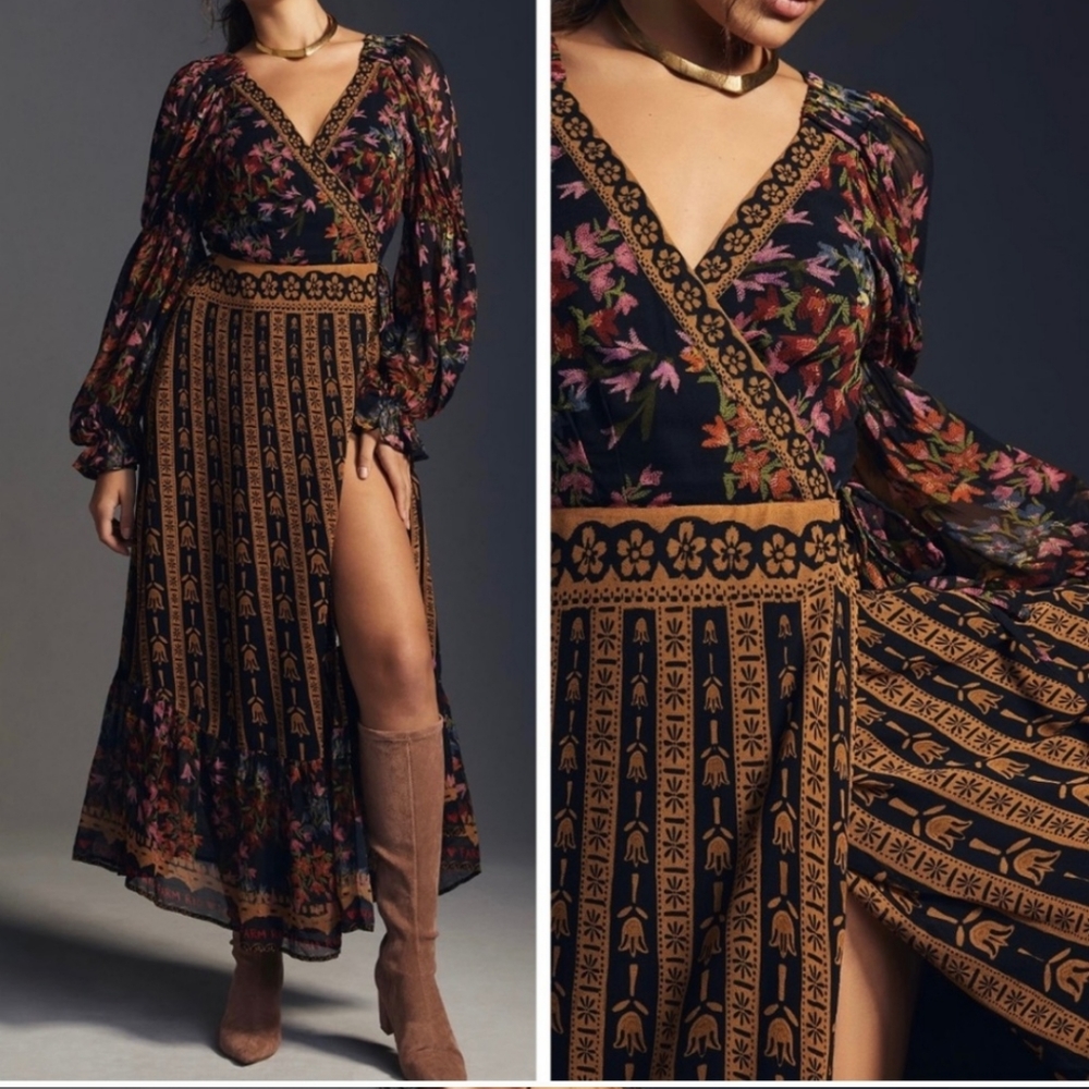 Farm Rio for Anthropologie Wrap Maxi dress